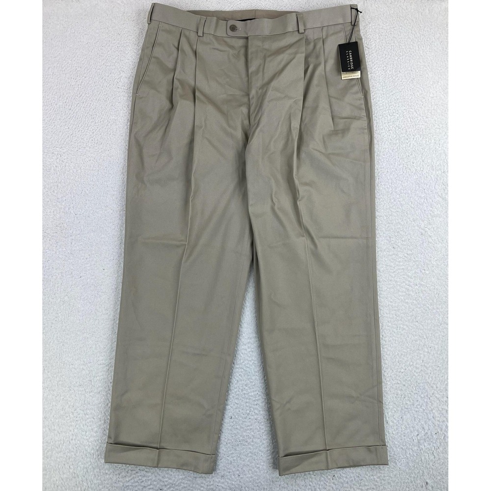 Cambridge Classics Dress Pants Mens 40x30 Beige Classic Fit Wrinkle Resistant